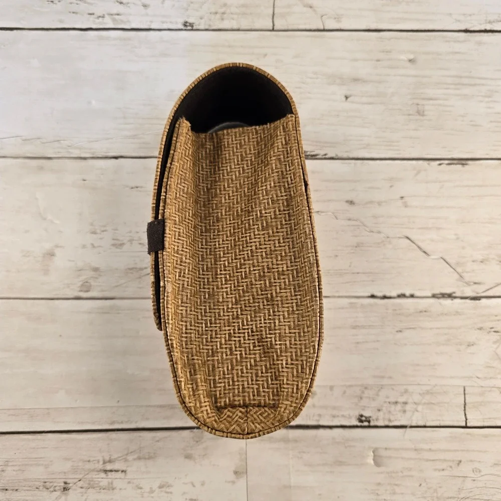 Maui Jim Sunglasses Case Tan Woven Seagrass Elastic Band Closure Brown Interior